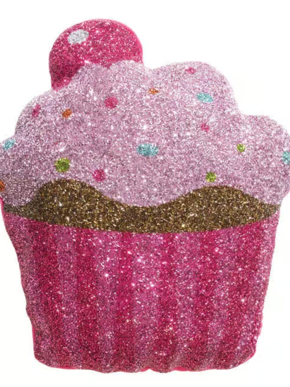Sparkles Home Shaped Pillow Cupcake 16.5x15.75in Pink Glitter Decorative